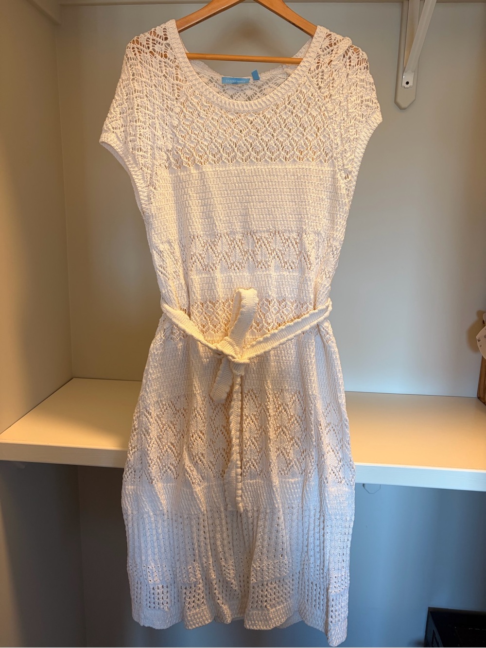Draper James Cream Crochet Midi Dress with Braided Belt